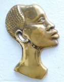 Großes Messing Wandbild Afrikaner Kopf Gesicht Profil leicht plastisch 22,5x18cm