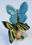 Porzellanfigur 2 bunte Schmetterlinge mit Blumen ENS Mühlenmarke 6,5x6cm #42 (N)