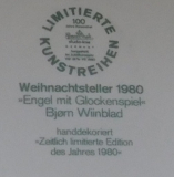 Weihnachtsteller 1980 Rosenthal Wiinblad Engel mit Glockenspiel (N)