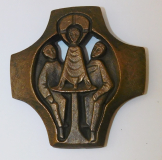 Kleines Bronze Kreuz Andenken Erstkommunion 1972 8x7,8cm (N)