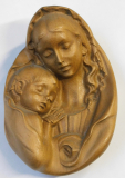 Holzrelief Madonna Mutter mit Kind zum Aufhängen plastisch 11x7,5x3,5cm (N)