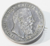Münzbrosche 2 Mark Dt. Reich Preussen Friedrich A Silber 900 als Brosche Ø2,8cm