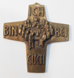 Kleines Bronze Kreuz Ich bin bei euch Jesus Jünger Abendmahl 10,3x9,6cm