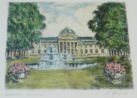Original Radierung Wiesbaden Kurhaus coloriert signiert