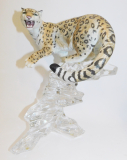 Porzellanfigur Schneeleopard Franklin Mint auf Kristall 23cm