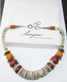 Original Langani Collier Kette grau-orange-rot-silberf. schwarze Perle 54cm #19 (N)