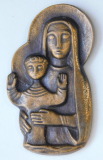 Formschönes Bronze Relief Mutter mit Kind / Maria mit Jesus 9x5,3cm (N)