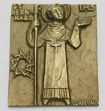 Kleine Bronze Plakette Relief St. Bernhard von Clairvaux E. Weinert 5,7x4,6