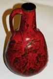 50er-/60er-Jahre Keramik Vase Henkelvase rot-schwarz Art Lava-Vulcano-Optik 24cm (N)