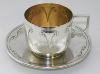 Seltene Jugendstil Tasse + Untertasse WMF Modell 34 Würfelmuster Albert Mayer (N)