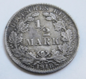 1/2 Mark Deutsches Reich 1918 A Silber 900 Ø2cm