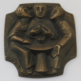 Kleines Bronze Kreuz Jesus Abendmahl Brotbrechen 8x7,5cm