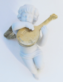 Porzellanfigur Engel mit Laute Aufhängen Franklin Mint Bisquit weiß-gold 10cm (N)