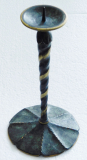 Kerzenleuchter Messing grün patiniert gedrehter Stiel 20,5cm