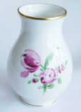 Kleine bauchige Vase Höchst handbemalt Blüten pinkfarben I. Wahl 10cm