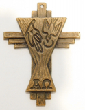 Kleines Bronze Kreuz mit Taube und Hand Alpha Omega 8,6x6,5cm
