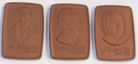 3 Plaketten Meissen Goethe Wagner Bach Böttger Porzellan I. Wahl 6x4cm