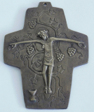 Kleines Bronze Kreuz Jesus mit Weinstock Vater Unser 9x7cm (N)