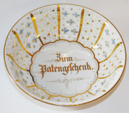 Seltene alte Schale Zum Patengeschenk Blümchen Golddekor Andenken Taufe Ø27cm (N)