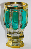 Pokalglas Becherglas Venezia FH Franz Heide Böhmisch Kamnitz grün gold 16cm (N)