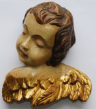 Alte Holzfigur Engelskopf Engel Putto geschnitzt farbig links 18cm Reichenhall (N)