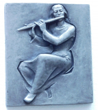 Buderus Eisenguß Relief Kunstguss Flötenspielerin Heinrich Moshage MH 27x23cm