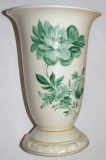 Vase Roloff Handmalerei hellelfenbeinfarben grüne Blumen 18,5cm (N)