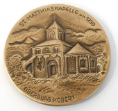 Seltene Bronze Plakette Andenken St. Matthiaskapelle Oberburg Kobern Ø9,5cm