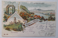 Alte PK AK Gruss vom Rhein Ruine Rolandseck Nonnenwerth Godesberg 1907