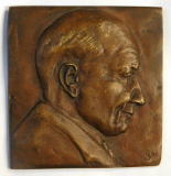 Bronze Plakette Portrait wohl Bernhard Baumeister signiert AS ? 48 10,7x10cm (N)