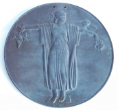Jugendstil Bronze Medaille Frau mit Weintraube Palmengarten Frankfurt sign. 13cm