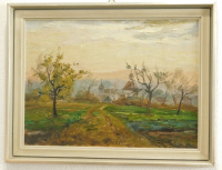 Impressionistisches Ölgemälde G. Otto Landschaft Kirche Berge Spachteltechnik