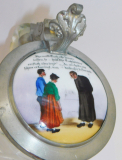 Original alter Glaskrug Zinndeckel Porzellanbild handgemalt Paar Pastor Spruch