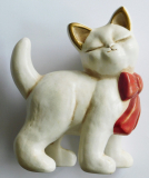 Original Bozener Katze Thun Bozen stehend weiß rote Schleife 16cm