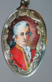 Seltener alter Andenken Löffel Salzburg Mozart Emaille Silber 800 12,5cm (N)