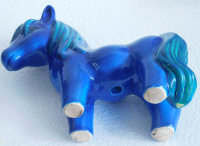 Keramik Figur lustiges Pferd Pony blau-grün Stil Bellini Bitossi Italy L23 H19cm