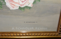 Altes Aquarell Stillleben Blumen Rosen in Schale A. Schindler Rehna -KEIN VERSAND- (N)