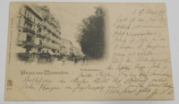 Alte PK AK Gruss aus Wiesbaden Wilhelmstrasse Hotel Metropole 1899