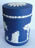 Seltene Deckeldose Wedgwood dunkelblau Ø8 H10,5cm