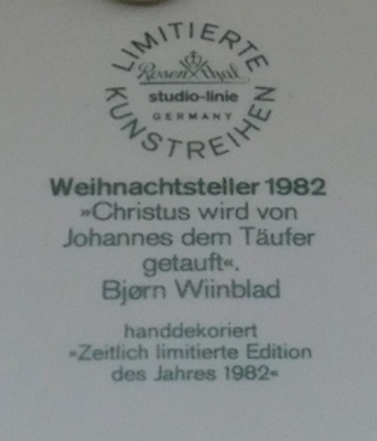 Weihnachtsteller 1982 Rosenthal Wiinblad Taufe (N)