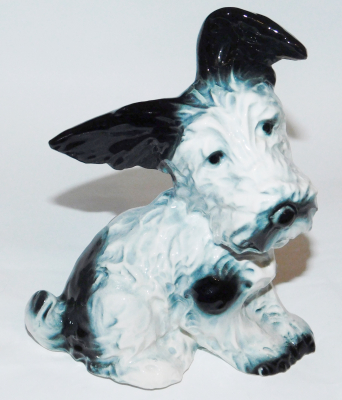 Keramik Figur Hund Scotch Scottish Terrier 2295I schwarz-weiß Cortendorf ? 14cm (N)