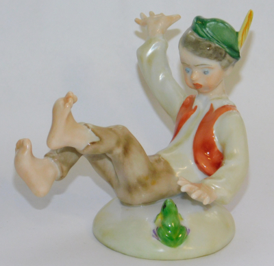 Porzellanfigur Herend fallender Junge mit Frosch I. Wahl 7,5cm (N)