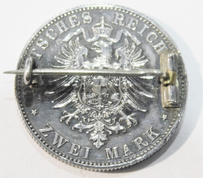 Münzbrosche 2 Mark Dt. Reich Preussen Friedrich A Silber 900 als Brosche Ø2,8cm