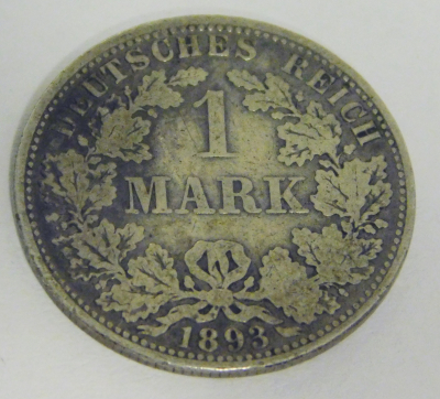 1 Mark Deutsches Reich 1893 A Silber 900 Ø2,4cm #1206