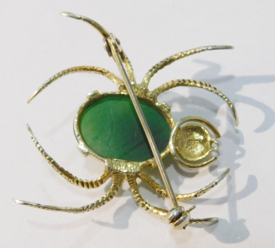 Ausgefallene Brosche Spinne Silber 835 vergoldet Jade Moosachat ? 3,5x3cm