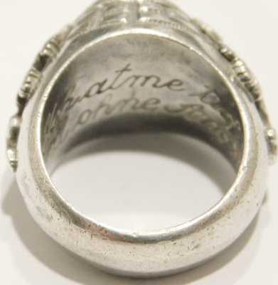 Alter Ring aufklappbar Giftring Ich atme tief Echsen Silber 835 Gr.60 Ø19mm