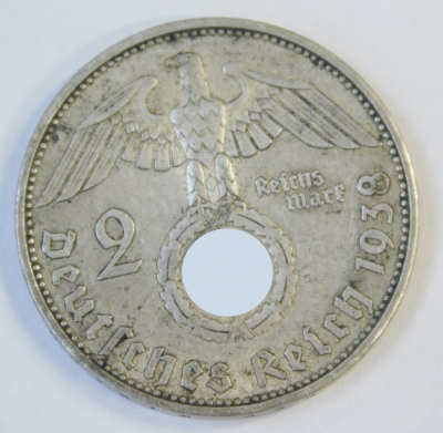 2 Reichsmark 1938 A Hindenburg Silber 625 8g Ø2,5cm