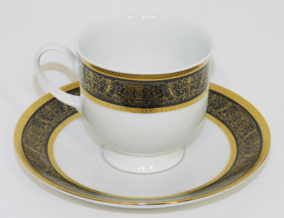 Rosenthal Aida Dynasty Kaffeetasse mit Untertasse schwarz-gold (N)