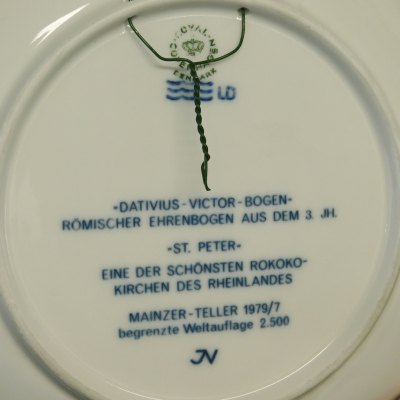 Andenken Teller Mainz Dativius-Victor-Bogen Royal Copenhagen 1979 18cm (N)