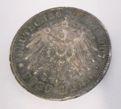 5 Mark Deutsches Reich Preussen 1907 A Wilhelm II. Silber 900 Ø3,8